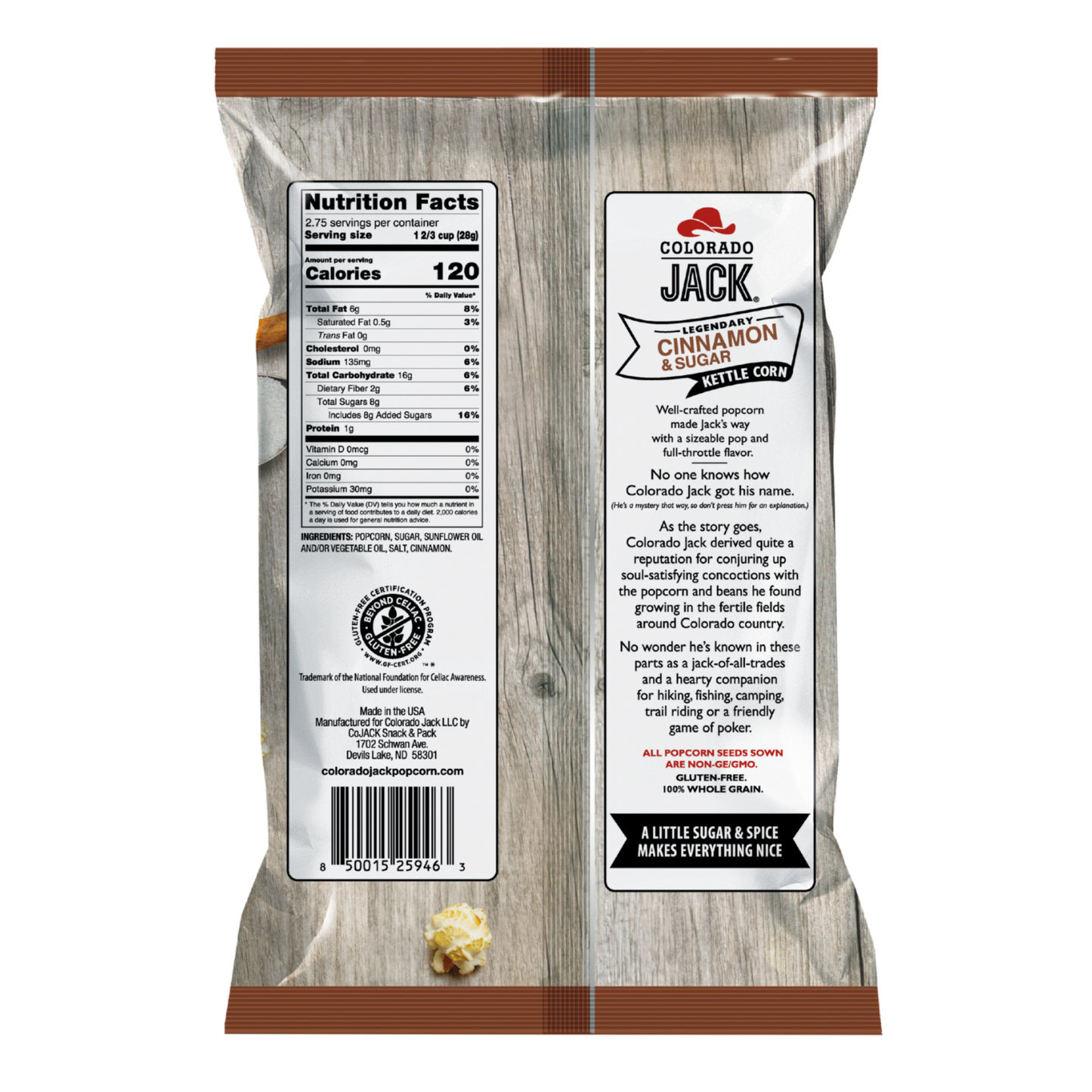 Colorado Jack Cinnamon & Sugar Kettle Corn 6-Pack Mid-Sized 2.75oz Bags