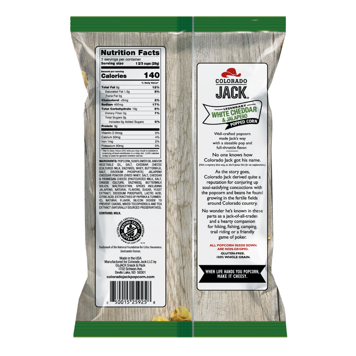 Colorado Jack White Cheddar & Jalapeño Popcorn 6-Pack Mid-Sized 2oz Bags